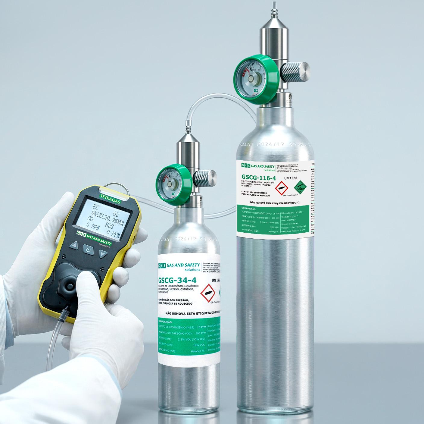 Cilindro em Alumínio com 4 gases (02, CH4, C0 e H2S) com balanço em N2 - 34 litros