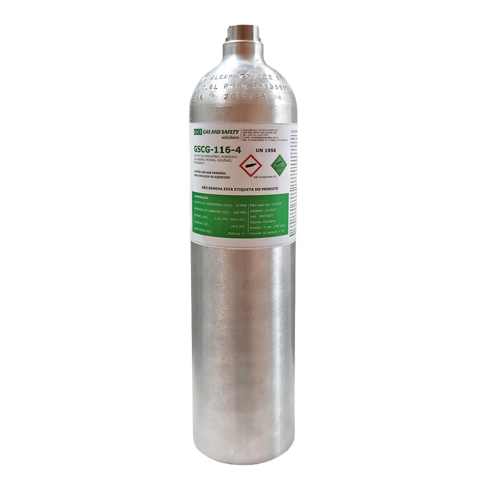 Cilindro em Alumínio com 4 gases (02, CH4, C0 e H2S) com balanço em N2 - 116 litros